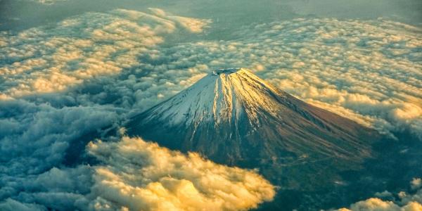 Fly over view of Mount Fuji. Photo by Leon He on Unsplash.