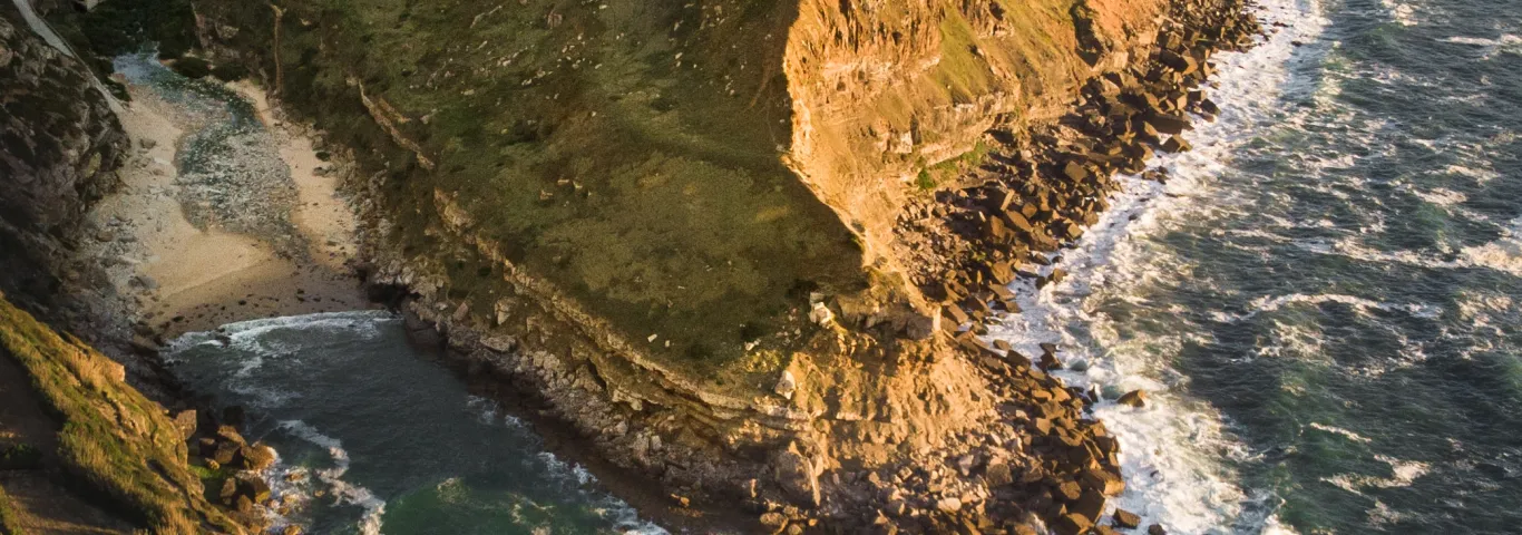 A rocky shoreline, seen from the air
