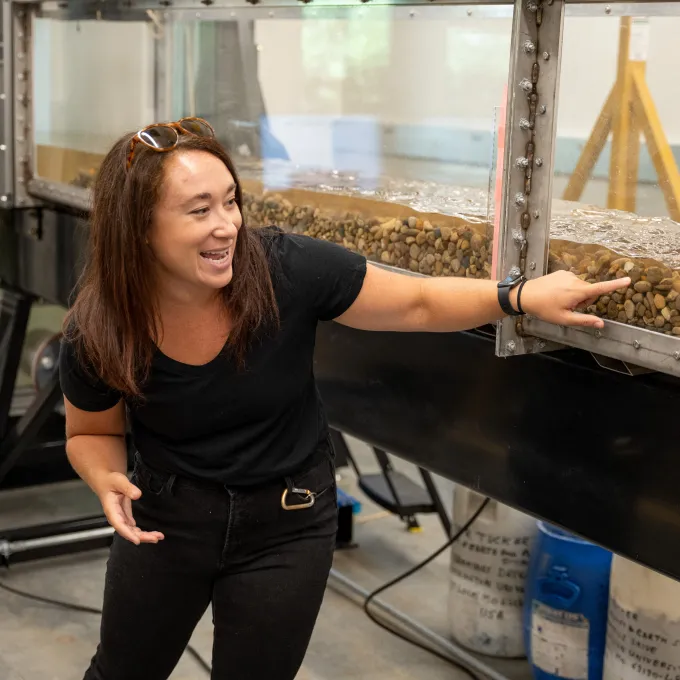 Masteller and the flume she uses for her research