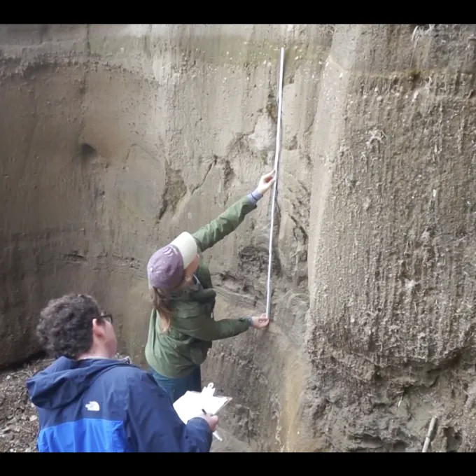 students measure a cliffside