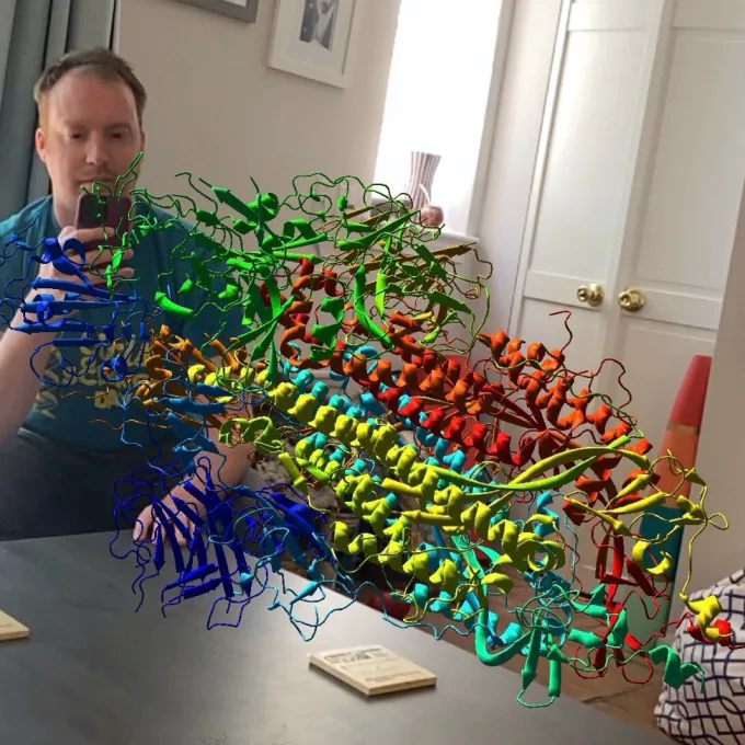 Martin Pratt, research scientist and one of the developers of GeoXplorer, looking at protein 6VSB, also known as the SARS-CoV-2 "spike" protein.