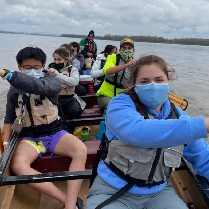 Pathfinder Fellows recently canoed the Mississippi River with Big Muddy Adventures. It was part of a project component designed to explore the rivers in, and their impact on, St. Louis. (Photo: Beth Martin)
