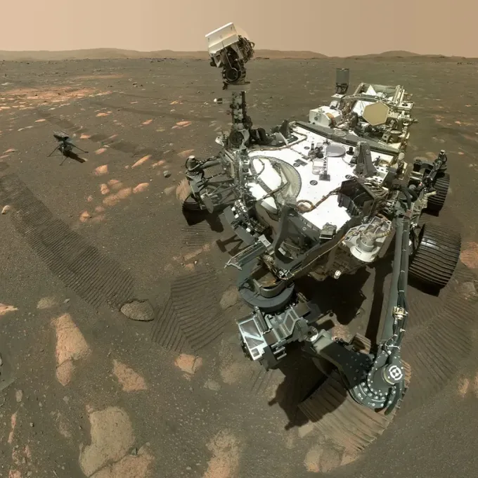 Perseverance's Selfie with Ingenuity (NASA/JPL-Caltech/MSSS)